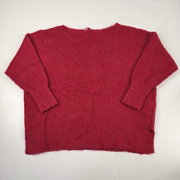 Free People Sweater Womens Small Red Boucle Knit Boat Neck Oversized Pullover - Picture 2 of 16